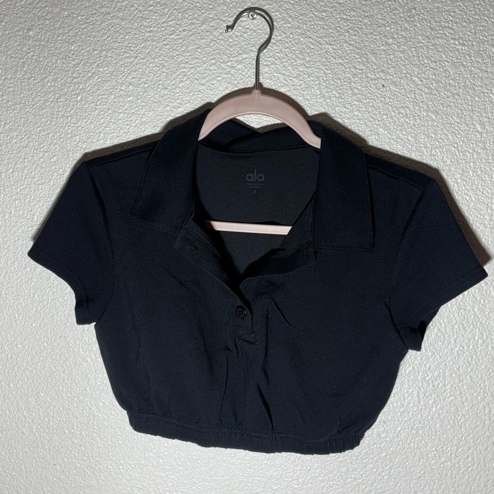 ALO Yoga Black Button Down Cropped Shirt
